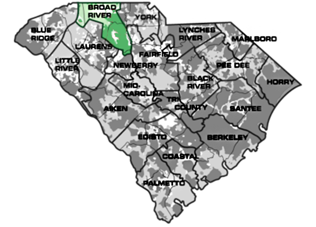 Map of South Carolina with Broad River service area highlighted