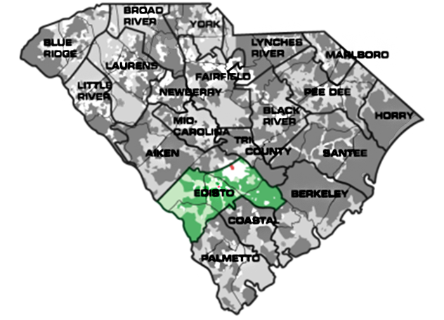 Map of South Carolina with Edisto service area highlighted